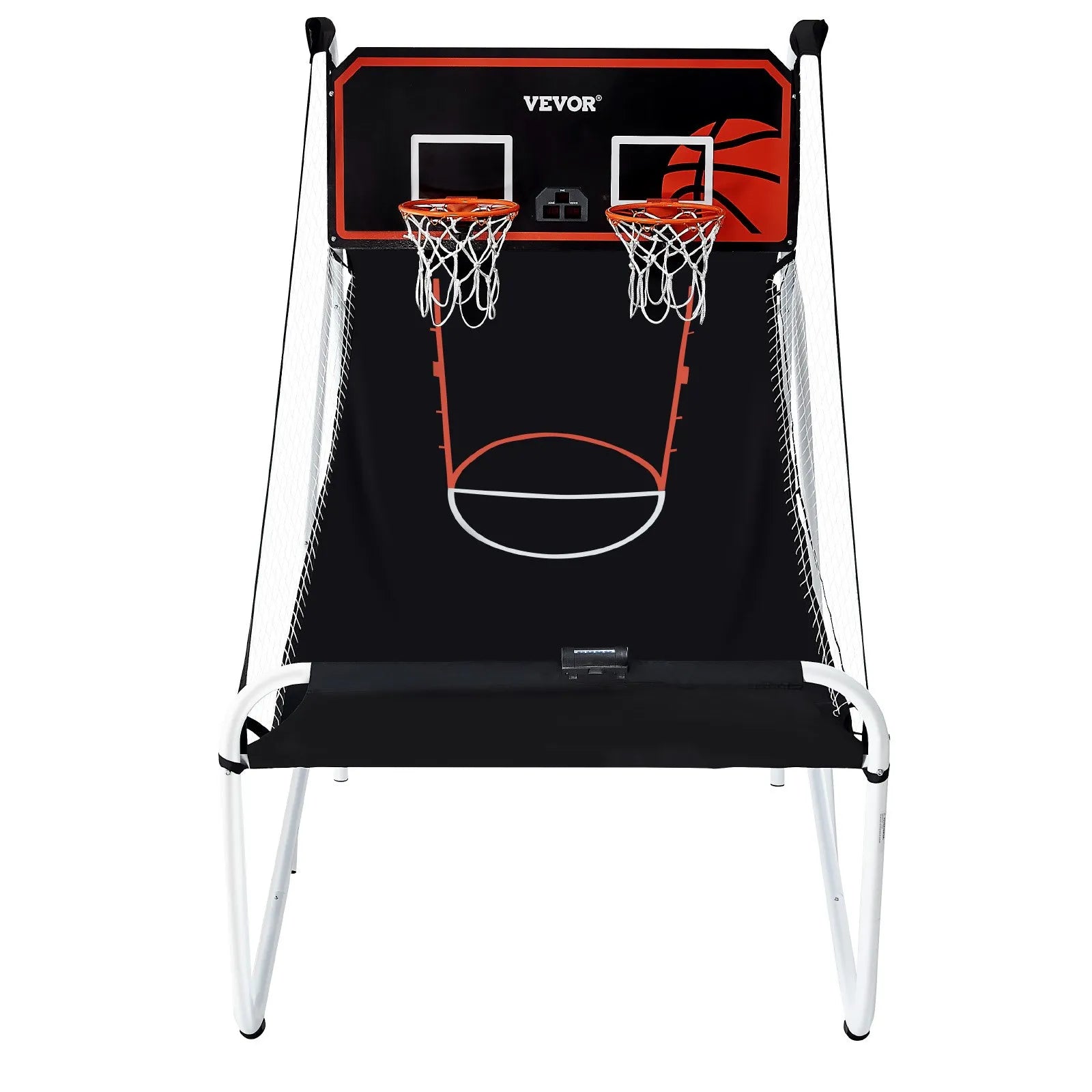 VEVOR salokāma basketbola arkādes spēle 2 spēlētājiem ar 5 bumbām, 8 spēļu režīmiem, elektronisku rezultātu tablo un bumbas pumpi bērniem un pieaugušajiem, melnbalta