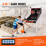 VEVOR salokāma basketbola arkādes spēle 2 spēlētājiem ar 4 bumbām, 8 spēļu režīmiem, elektronisku rezultātu tablo un bumbas pumpi, iekštelpu dubultais basketbola grozu komplekts bērniem un pieaugušajiem, melnbalta