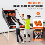 VEVOR salokāma basketbola arkādes spēle 2 spēlētājiem ar 4 bumbām, 8 spēļu režīmiem, elektronisku rezultātu tablo un bumbas pumpi, iekštelpu dubultais basketbola grozu komplekts bērniem un pieaugušajiem, melnbalta