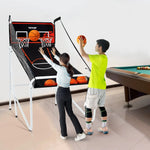 VEVOR salokāma basketbola arkādes spēle 2 spēlētājiem ar 4 bumbām, 8 spēļu režīmiem, elektronisku rezultātu tablo un bumbas pumpi, iekštelpu dubultais basketbola grozu komplekts bērniem un pieaugušajiem, melnbalta
