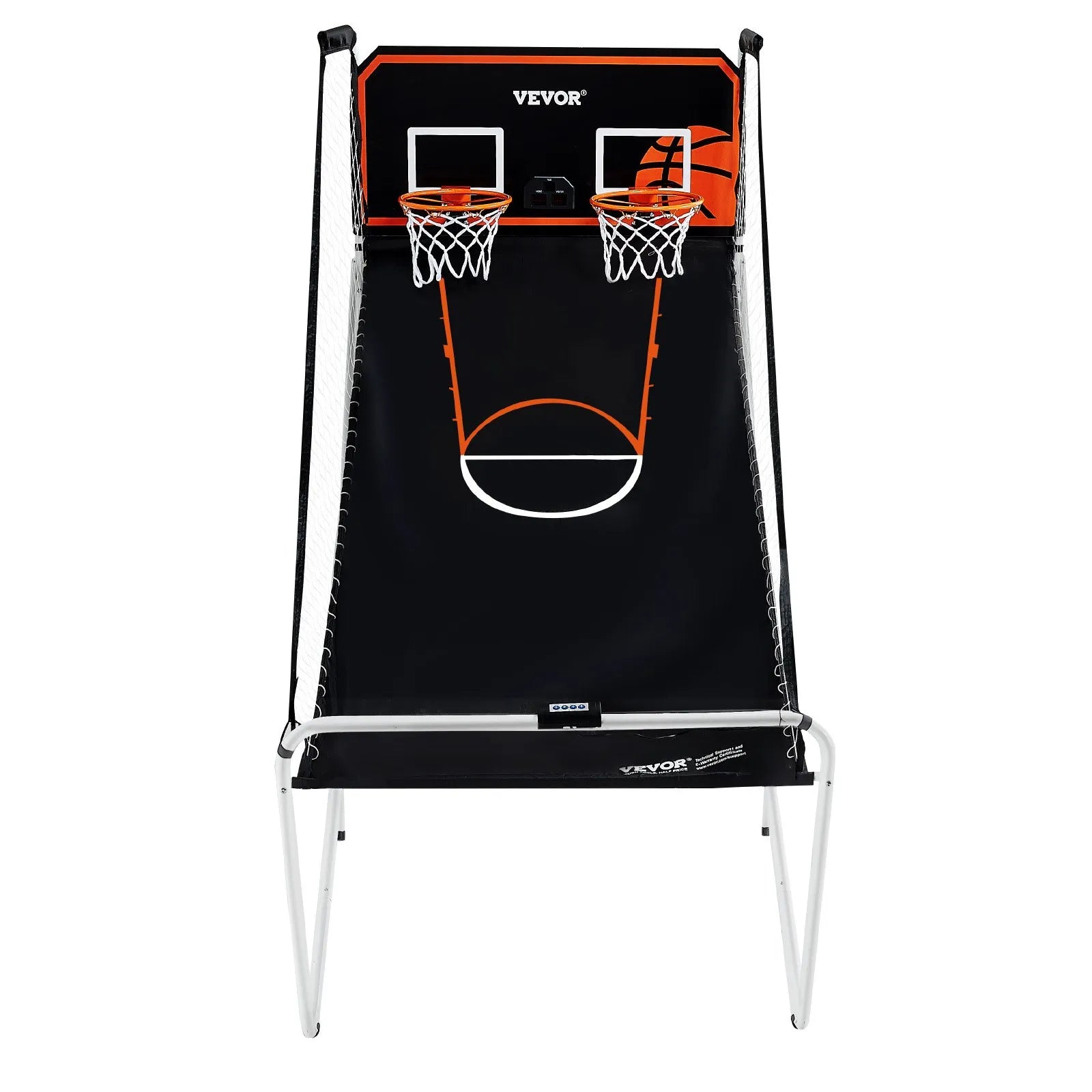 VEVOR salokāma basketbola arkādes spēle 2 spēlētājiem ar 4 bumbām, 8 spēļu režīmiem, elektronisku rezultātu tablo un bumbas pumpi, iekštelpu dubultais basketbola grozu komplekts bērniem un pieaugušajiem, melnbalta