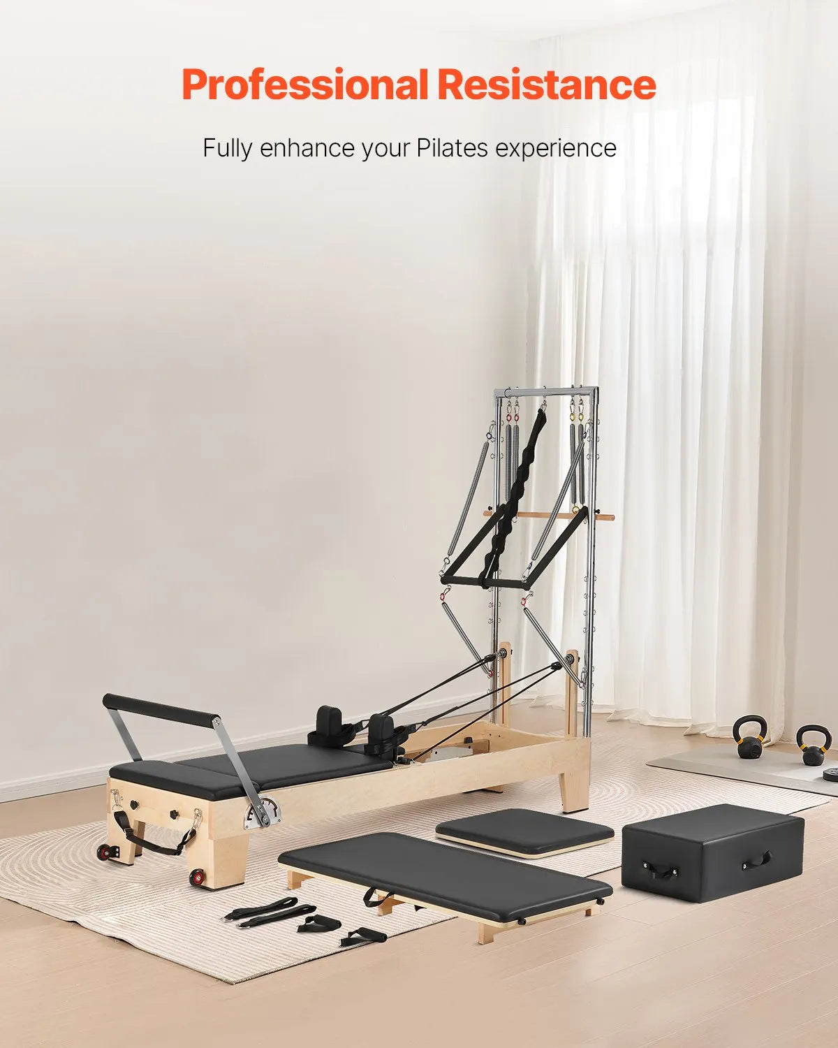 VEVOR koka pilates reformeris ar dubulto pretestību, treniņu aprīkojums ar reformera kasti un lēciena platformu, piemērots iesācējiem un pieredzējušiem lietotājiem mājas sporta zālei un studijai, slodze līdz 181 kg