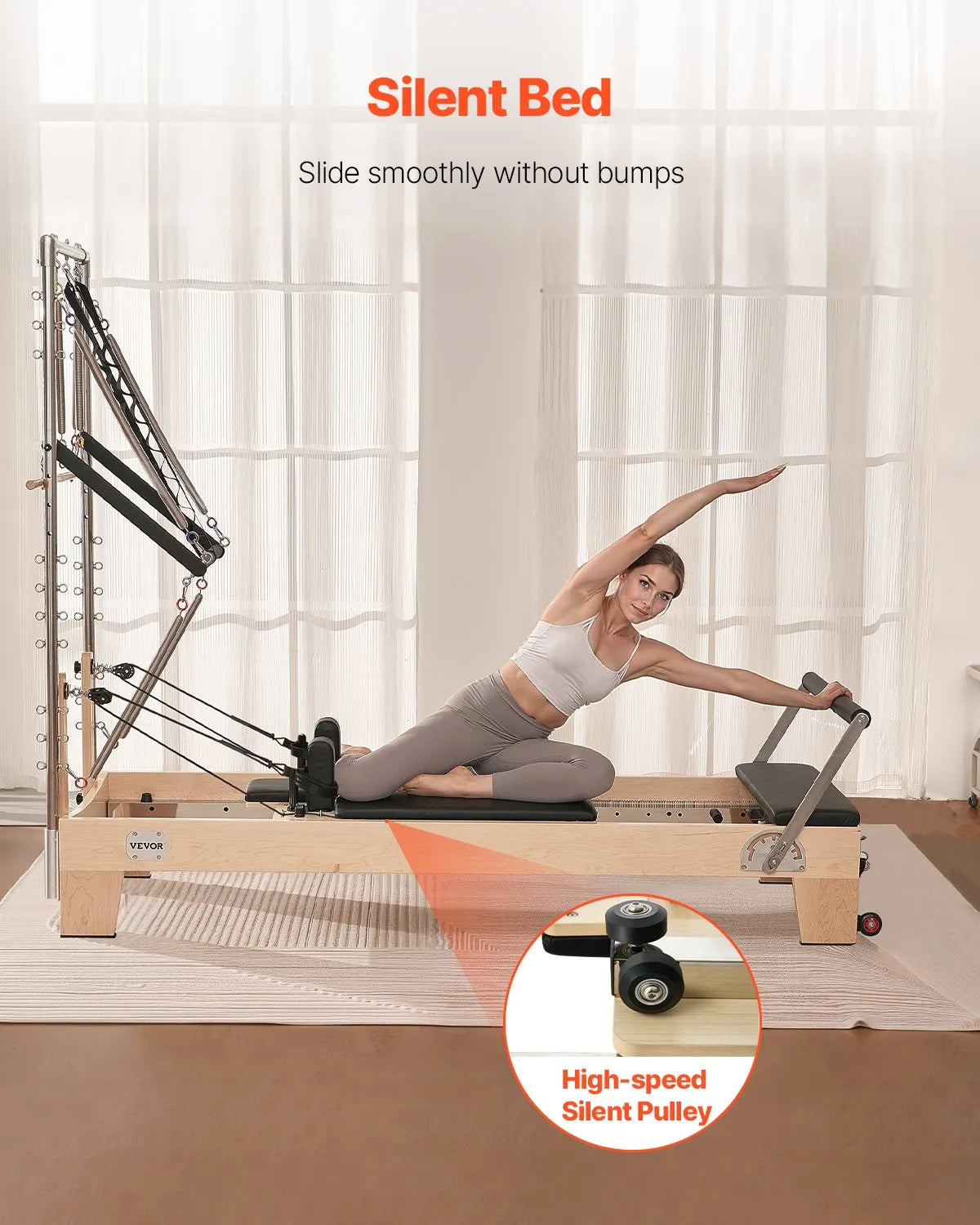 VEVOR koka pilates reformeris ar dubulto pretestību, treniņu aprīkojums ar reformera kasti un lēciena platformu, piemērots iesācējiem un pieredzējušiem lietotājiem mājas sporta zālei un studijai, slodze līdz 181 kg