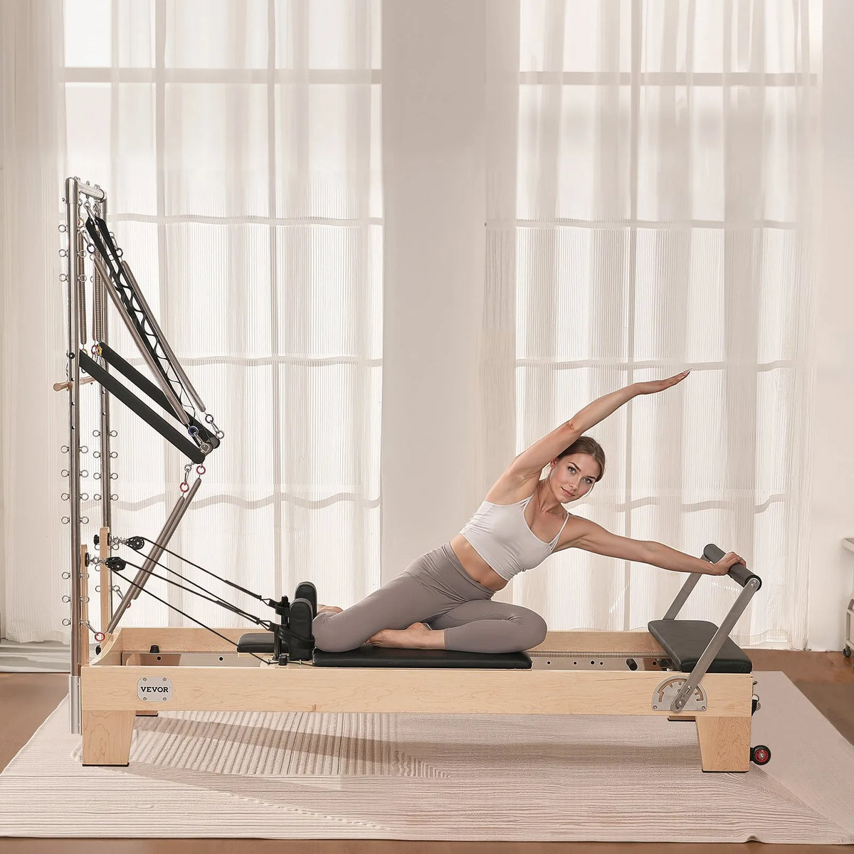 VEVOR koka pilates reformeris ar dubulto pretestību, treniņu aprīkojums ar reformera kasti un lēciena platformu, piemērots iesācējiem un pieredzējušiem lietotājiem mājas sporta zālei un studijai, slodze līdz 181 kg