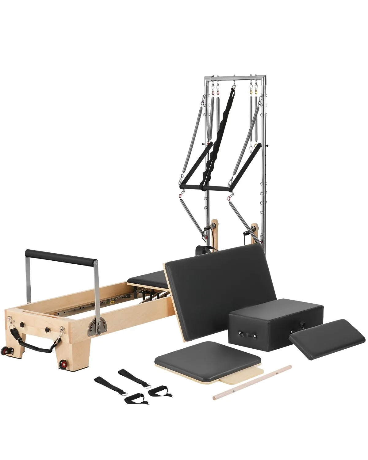VEVOR koka pilates reformeris ar dubulto pretestību, treniņu aprīkojums ar reformera kasti un lēciena platformu, piemērots iesācējiem un pieredzējušiem lietotājiem mājas sporta zālei un studijai, slodze līdz 181 kg