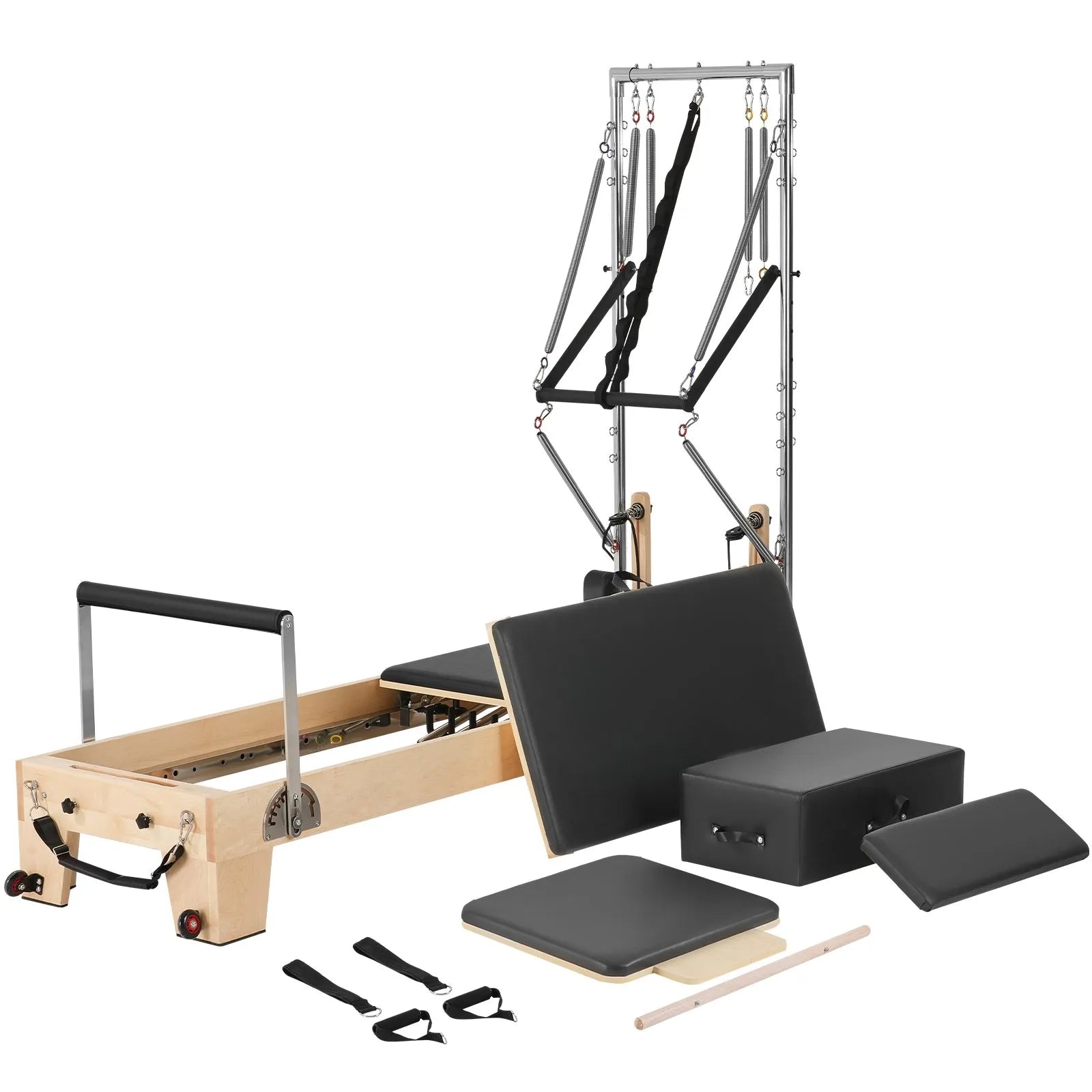 VEVOR koka pilates reformeris ar dubulto pretestību, treniņu aprīkojums ar reformera kasti un lēciena platformu, piemērots iesācējiem un pieredzējušiem lietotājiem mājas sporta zālei un studijai, slodze līdz 181 kg