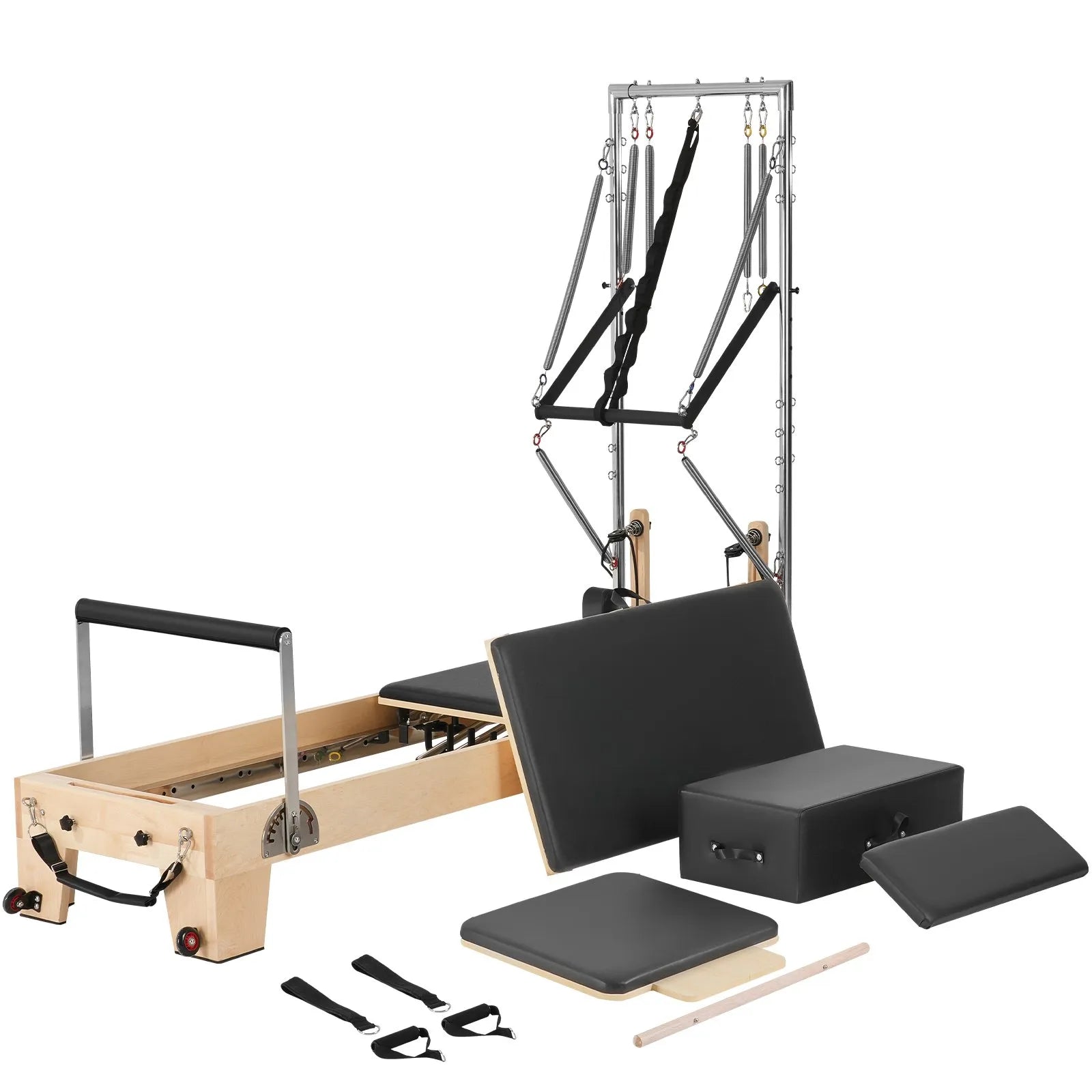 VEVOR koka pilates reformeris ar dubulto pretestību, treniņu aprīkojums ar reformera kasti un lēciena platformu, piemērots iesācējiem un pieredzējušiem lietotājiem mājas sporta zālei un studijai, slodze līdz 181 kg