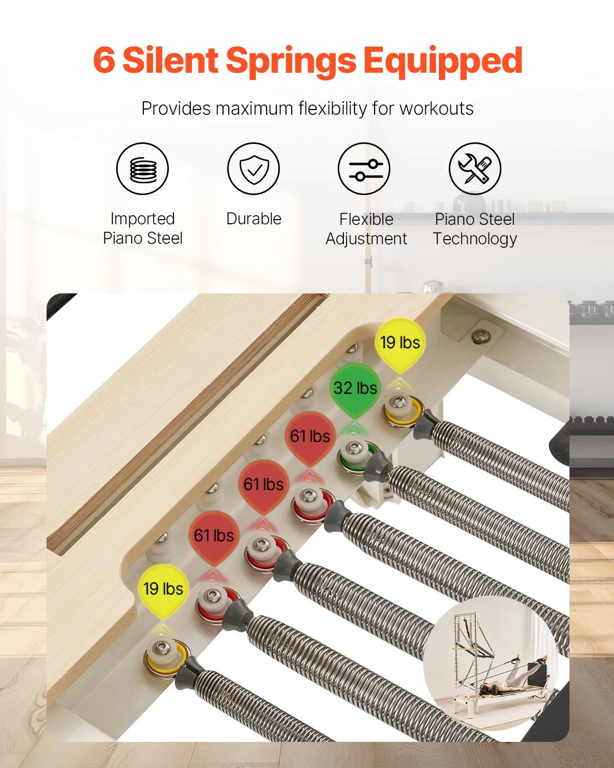 VEVOR pilates reformeris ar dubulto pretestību, treniņu aprīkojums ar reformera kasti un lēciena platformu, piemērots iesācējiem un pieredzējušiem lietotājiem mājas sporta zālei un studijai, slodze līdz 181 kg