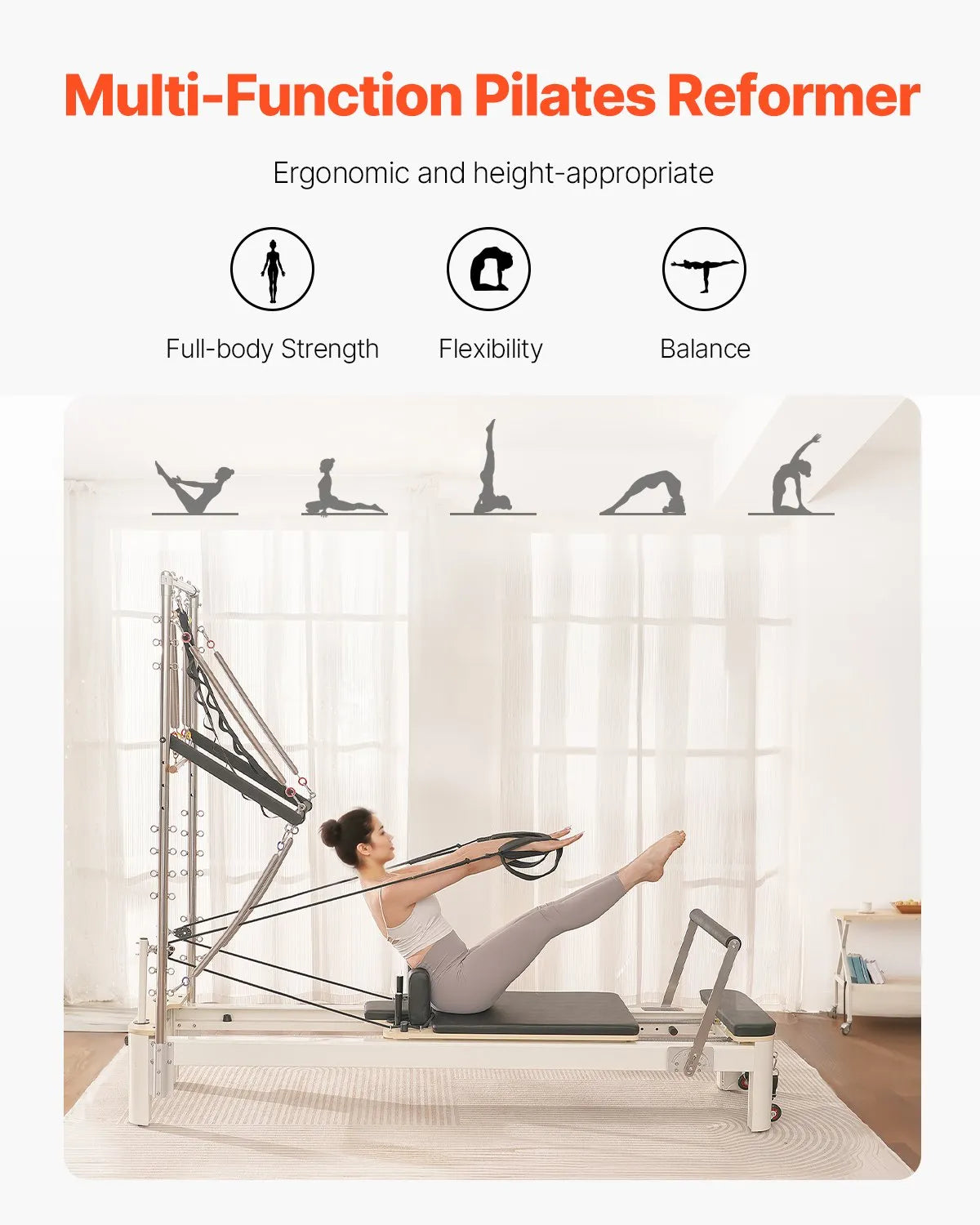 VEVOR pilates reformeris ar dubulto pretestību, treniņu aprīkojums ar reformera kasti un lēciena platformu, piemērots iesācējiem un pieredzējušiem lietotājiem mājas sporta zālei un studijai, slodze līdz 181 kg