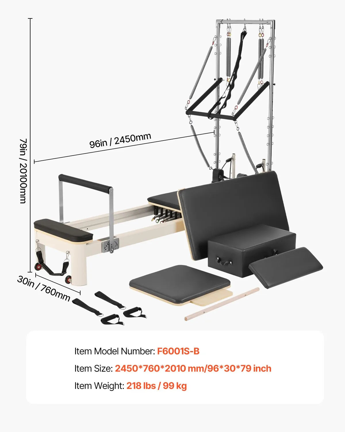 VEVOR pilates reformeris ar dubulto pretestību, treniņu aprīkojums ar reformera kasti un lēciena platformu, piemērots iesācējiem un pieredzējušiem lietotājiem mājas sporta zālei un studijai, slodze līdz 181 kg