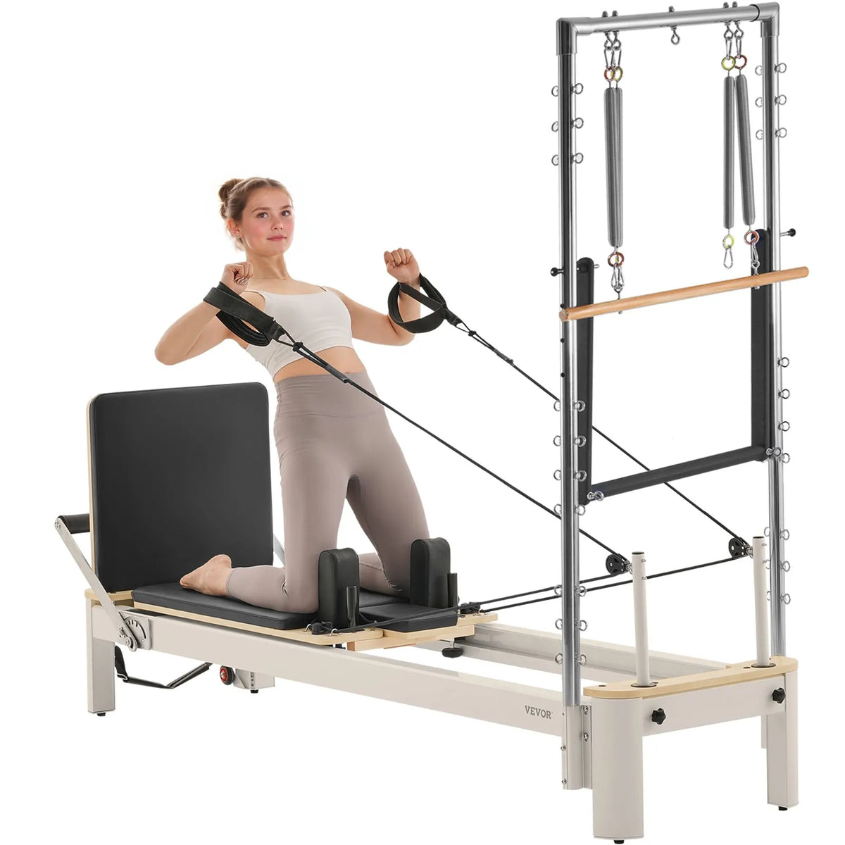 VEVOR pilates reformeris ar dubulto pretestību, treniņu aprīkojums ar reformera kasti un lēciena platformu, piemērots iesācējiem un pieredzējušiem lietotājiem mājas sporta zālei un studijai, slodze līdz 181 kg