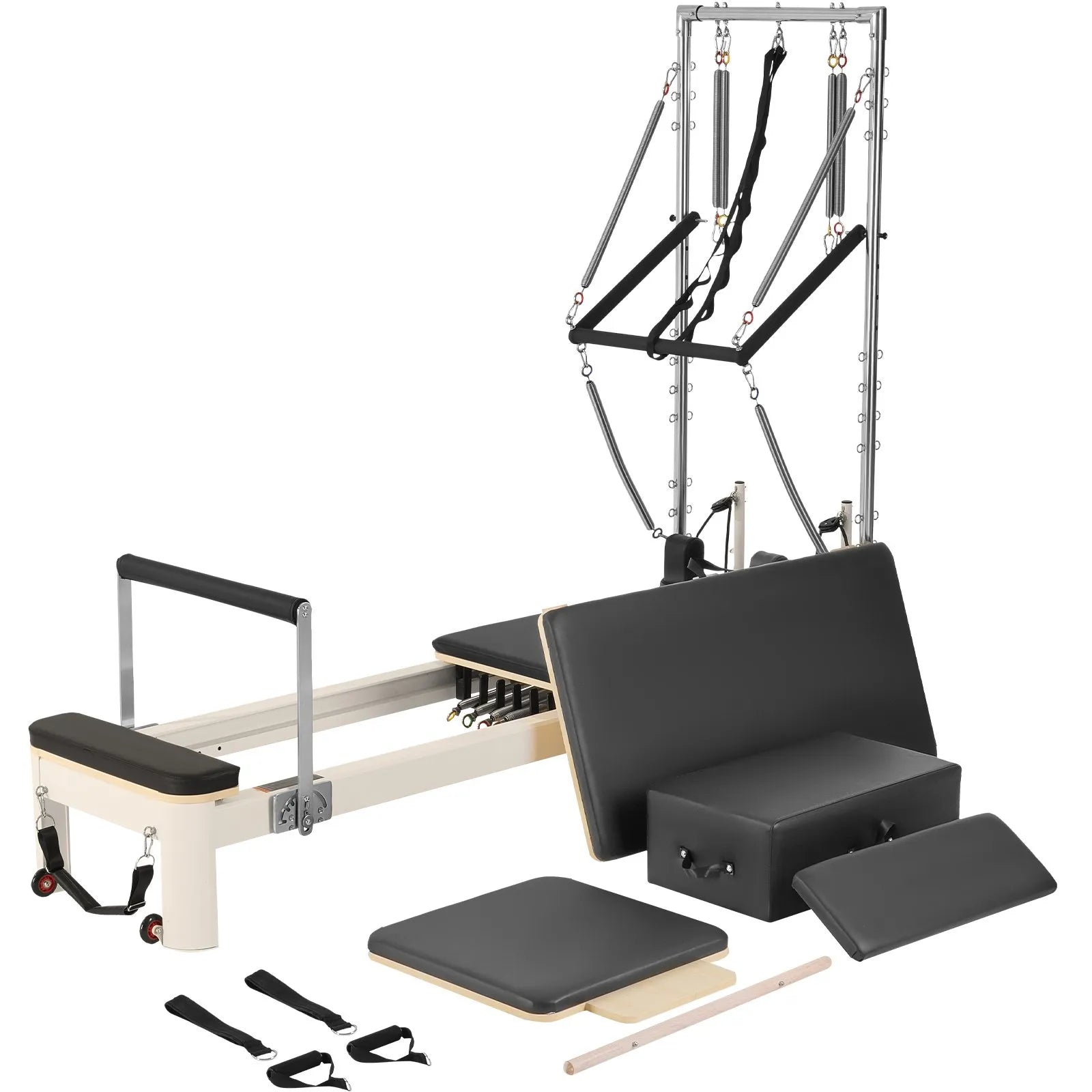 VEVOR pilates reformeris ar dubulto pretestību, treniņu aprīkojums ar reformera kasti un lēciena platformu, piemērots iesācējiem un pieredzējušiem lietotājiem mājas sporta zālei un studijai, slodze līdz 181 kg