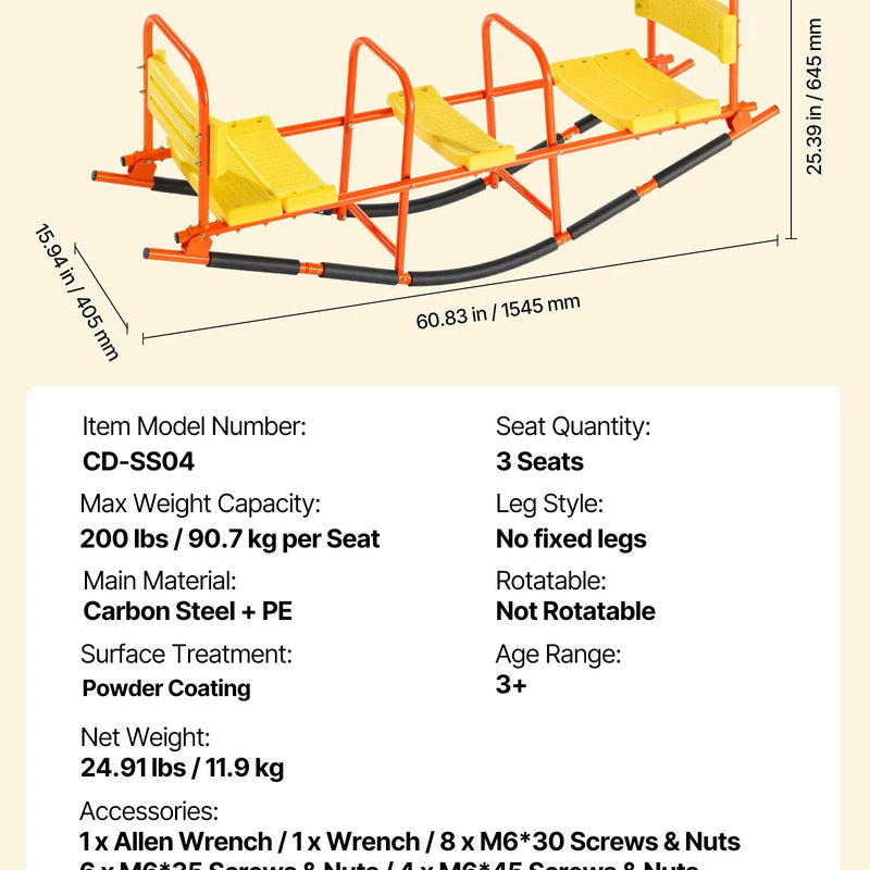 VEVOR Bērnu metāla šūpoles–balansieris ar 90 kg slodzes ietilpību, ar rokturiem, piemērots bērniem no 3 gadu vecuma, āra rotaļu aprīkojums dārzam un rotaļu laukumam, 2 sēdvietas