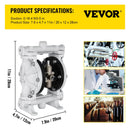 VEVOR pneimatiskais dubultās membrānas sūknis, polipropilēna korpuss, PTFE membrānas, 25,4 mm ieplūde/izplūde, 9,46 L/min, paredzēts naftas produktiem, dīzeļdegvielai, eļļām un zemas viskozitātes šķidrumiem