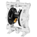 VEVOR pneimatiskais dubultās membrānas sūknis, polipropilēna korpuss, PTFE membrānas, 25,4 mm ieplūde/izplūde, 9,46 L/min, paredzēts naftas produktiem, dīzeļdegvielai, eļļām un zemas viskozitātes šķidrumiem