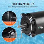 VEVOR 0,75 ZS baseina sūkņa motors, 56J rāmis, 115 V (8 A) / 230 V (4 A), 3450 apgr./min., 60 Hz, servisa koeficients 1,5, 80 μF/250 V kondensators, pretēji pulksteņrādītāja virzienam rotācija, apaļā atloka nomaiņas motors