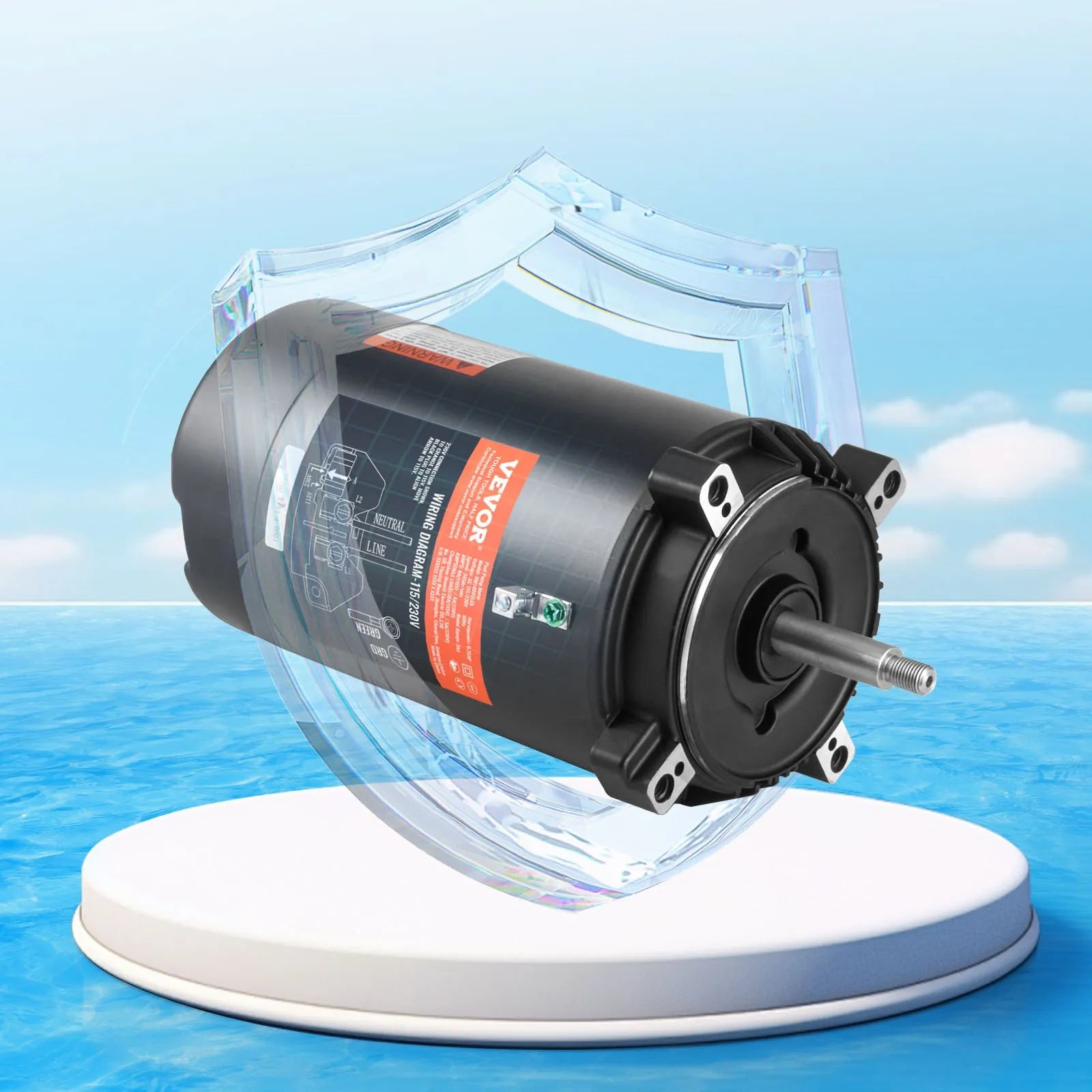 VEVOR 0,75 ZS baseina sūkņa motors, 56J rāmis, 115 V (8 A) / 230 V (4 A), 3450 apgr./min., 60 Hz, servisa koeficients 1,5, 80 μF/250 V kondensators, pretēji pulksteņrādītāja virzienam rotācija, apaļā atloka nomaiņas motors