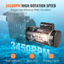 VEVOR 1,5 ZS baseina sūkņa motors, 56Y rāmis, 115 V (12,8 A) / 230 V (6,4 A), 3450 apgr./min., 60 Hz, servisa koeficients 1,1, 90 μF/250 V kondensators, pretēji pulksteņrādītāja virzienam rotācija, kvadrātveida atloka nomaiņas motors