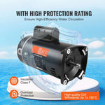 VEVOR 1,5 ZS baseina sūkņa motors, 56Y rāmis, 115 V (12,8 A) / 230 V (6,4 A), 3450 apgr./min., 60 Hz, servisa koeficients 1,1, 90 μF/250 V kondensators, pretēji pulksteņrādītāja virzienam rotācija, kvadrātveida atloka nomaiņas motors