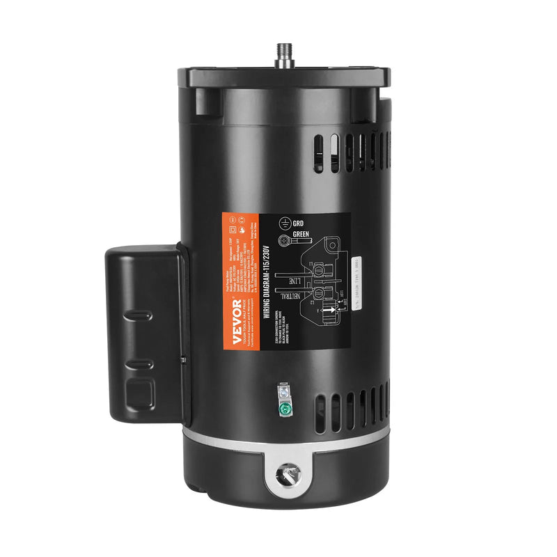 VEVOR 1,5 ZS baseina sūkņa motors, 56Y rāmis, 115 V (12,8 A) / 230 V (6,4 A), 3450 apgr./min., 60 Hz, servisa koeficients 1,1, 90 μF/250 V kondensators, pretēji pulksteņrādītāja virzienam rotācija, kvadrātveida atloka nomaiņas motors