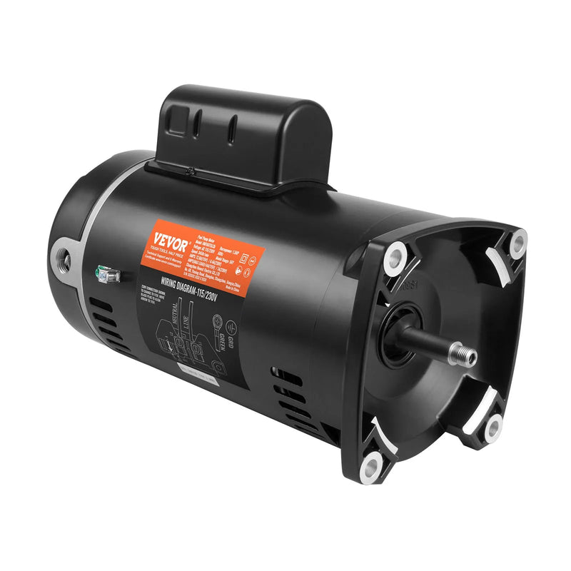 VEVOR 1,5 ZS baseina sūkņa motors, 56Y rāmis, 115 V (12,8 A) / 230 V (6,4 A), 3450 apgr./min., 60 Hz, servisa koeficients 1,1, 90 μF/250 V kondensators, pretēji pulksteņrādītāja virzienam rotācija, kvadrātveida atloka nomaiņas motors
