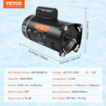 VEVOR 1 HP baseina sūkņa motors, 56Y rāmis, 115 V/230 V, 3450 apgr./min, 90 µF/250 V kondensators, CCW rotācija