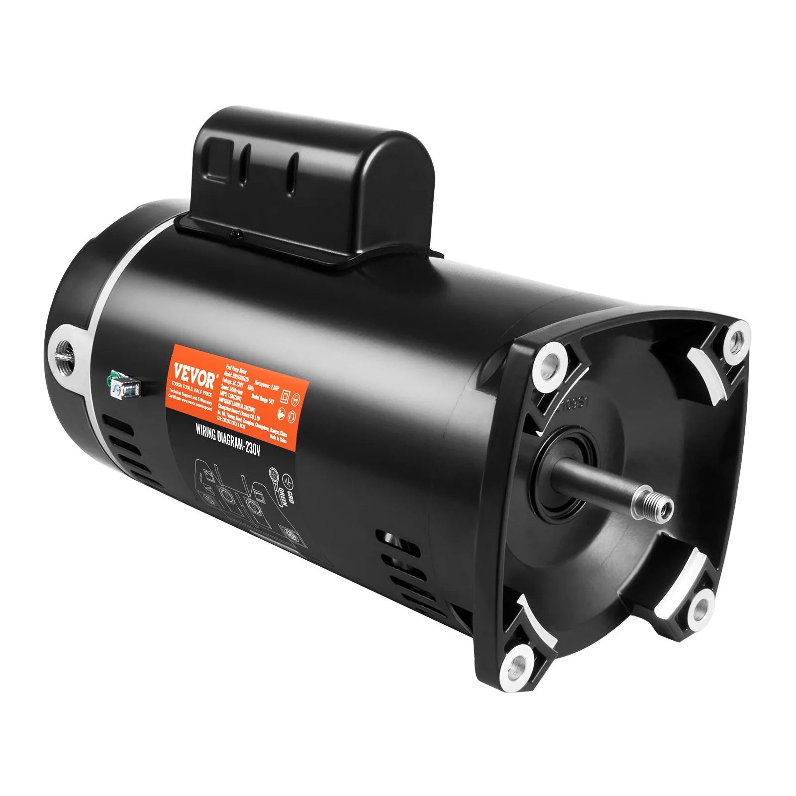 VEVOR 2 HP baseina sūkņa motors, 56Y rāmis, 230 V, 3450 apgr./min, 50 μF/250 V kondensators, CCW rotācija, kvadrātveida atloks