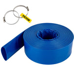 VEVOR Izplūdes šļūtene, 38 mm × 32 m, PVC plakana auduma šļūtene, pastiprināta atpakaļskalošanas un drenāžas šļūtene ar skavām, laikapstākļu un plīsumu izturīga, piemērota baseiniem un ūdens pārsūknēšanai, zila