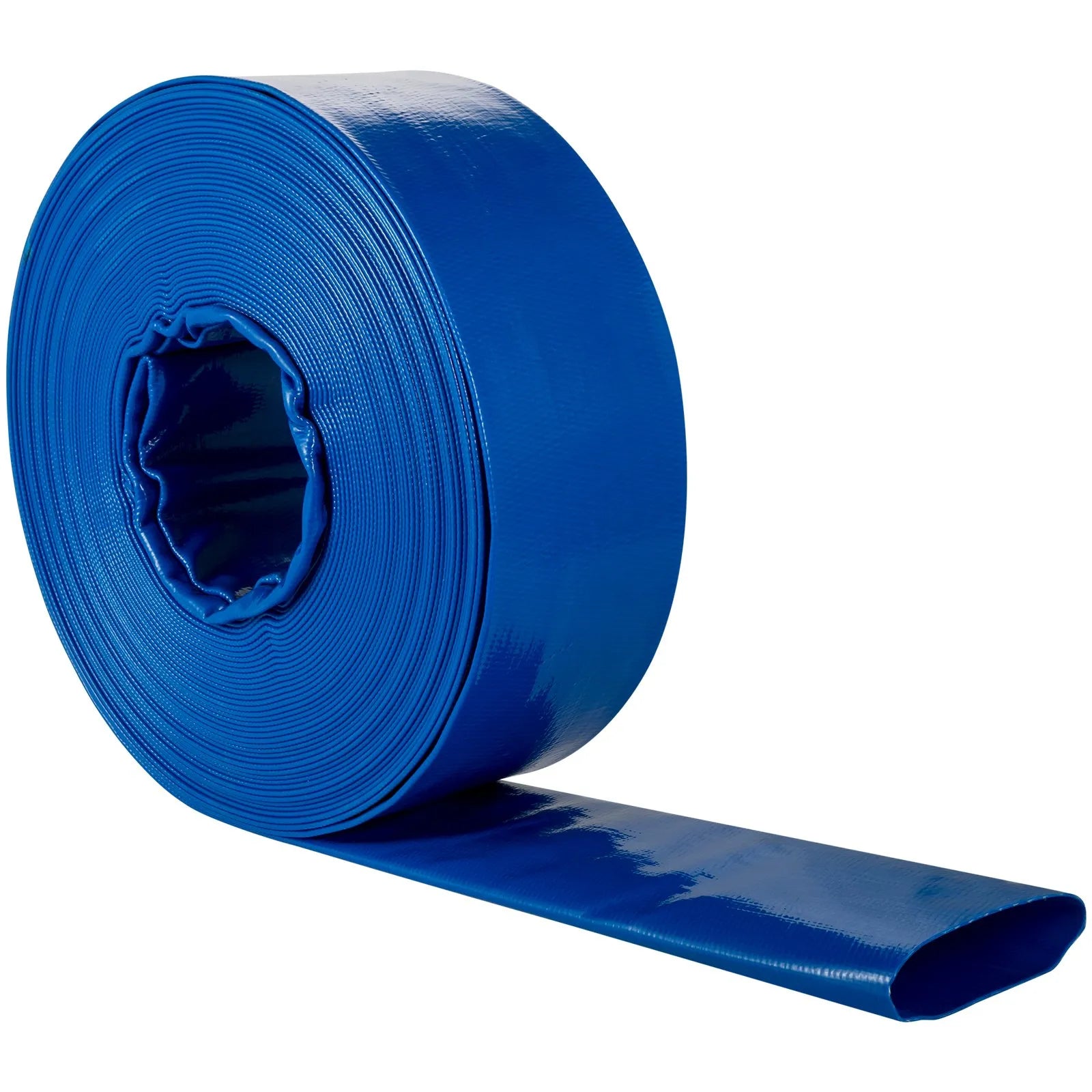 VEVOR Izplūdes šļūtene, 38 mm × 32 m, PVC plakana auduma šļūtene, pastiprināta atpakaļskalošanas un drenāžas šļūtene ar skavām, laikapstākļu un plīsumu izturīga, piemērota baseiniem un ūdens pārsūknēšanai, zila