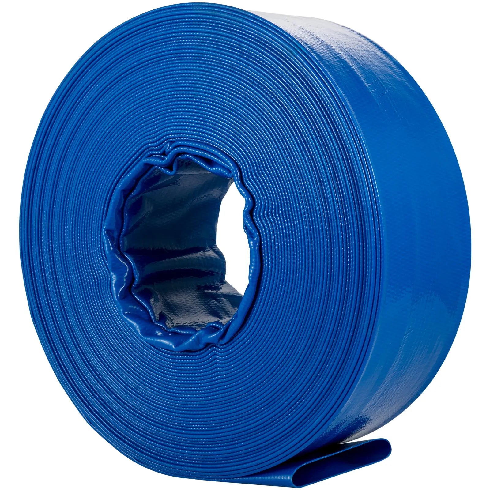 VEVOR Izplūdes šļūtene, 38 mm × 32 m, PVC plakana auduma šļūtene, pastiprināta atpakaļskalošanas un drenāžas šļūtene ar skavām, laikapstākļu un plīsumu izturīga, piemērota baseiniem un ūdens pārsūknēšanai, zila
