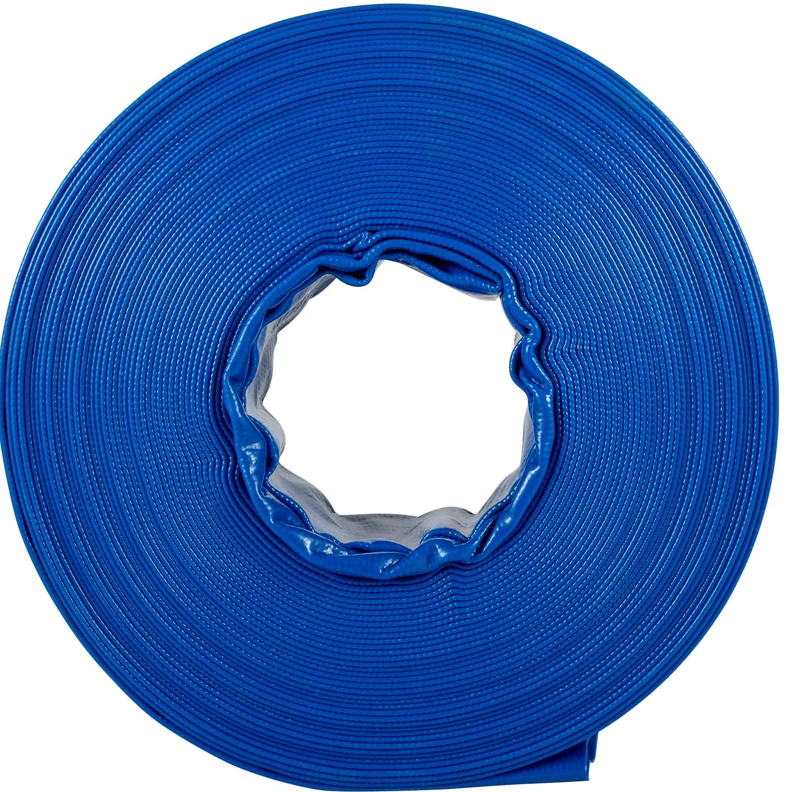 VEVOR Izplūdes šļūtene, 38 mm × 32 m, PVC plakana auduma šļūtene, pastiprināta atpakaļskalošanas un drenāžas šļūtene ar skavām, laikapstākļu un plīsumu izturīga, piemērota baseiniem un ūdens pārsūknēšanai, zila
