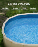 VEVOR ovāls baseina ieliktnis virszemes baseinam 7,32 × 3,75 m, izturīgs vinila baseina ieliktnis, standarta biezums, pārlaiduma (overlap) stiprinājuma tips, piemērots baseiniem ar sienas augstumu 1,32 m, vienkrāsains
