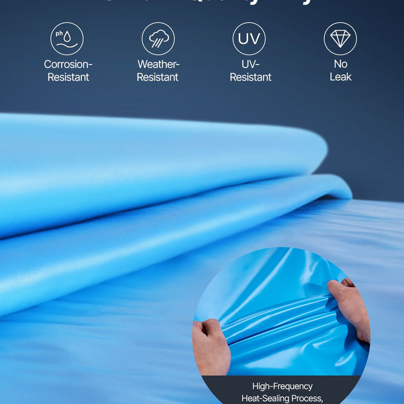 VEVOR ovāls baseina ieliktnis virszemes baseinam 7,32 × 3,75 m, izturīgs vinila baseina ieliktnis, standarta biezums, pārlaiduma (overlap) stiprinājuma tips, piemērots baseiniem ar sienas augstumu 1,32 m, vienkrāsains