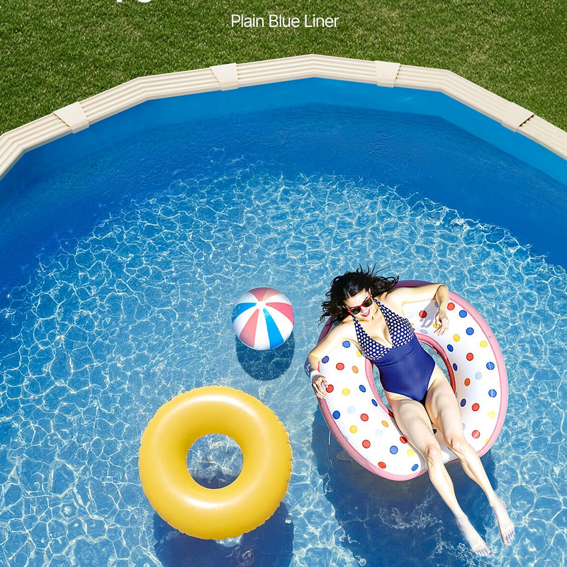 VEVOR ovāls baseina ieliktnis virszemes baseinam 7,32 × 3,75 m, izturīgs vinila baseina ieliktnis, standarta biezums, pārlaiduma (overlap) stiprinājuma tips, piemērots baseiniem ar sienas augstumu 1,32 m, vienkrāsains