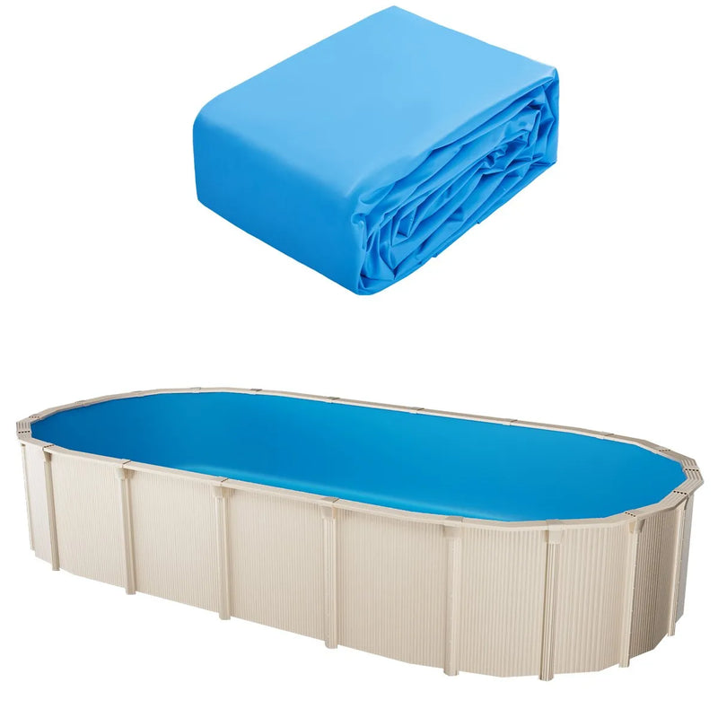 VEVOR ovāls baseina ieliktnis virszemes baseinam 7,32 × 3,75 m, izturīgs vinila baseina ieliktnis, standarta biezums, pārlaiduma (overlap) stiprinājuma tips, piemērots baseiniem ar sienas augstumu 1,32 m, vienkrāsains