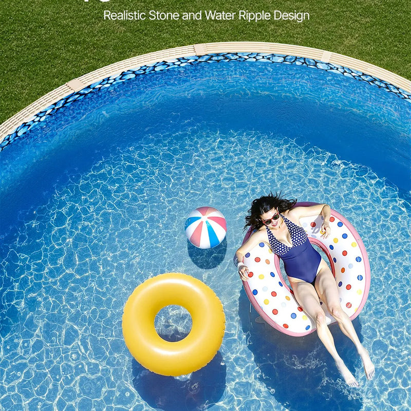 VEVOR baseina ieliktnis apaļam virszemes baseinam Ø 6,40 m, pārlaiduma (overlap) tipa vinila baseina ieliktnis, standarta biezums, piemērots sienas augstumam 1,22–1,37 m, paredzēts tērauda sienu virszemes peldbaseiniem