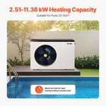 VEVOR Elektriskais baseina siltumsūknis, 2,51–11,38 kW sildīšanas jauda, energoefektīvs invertora tipa baseina ūdens sildītājs un dzesētājs 25–50 m³ virszemes baseiniem, AC 220–240 V, 50 Hz