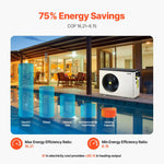 VEVOR Elektriskais baseina siltumsūknis, 2,51–11,38 kW sildīšanas jauda, energoefektīvs invertora tipa baseina ūdens sildītājs un dzesētājs 25–50 m³ virszemes baseiniem, AC 220–240 V, 50 Hz