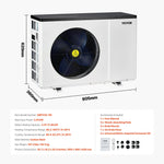 VEVOR Elektriskais baseina siltumsūknis, 2,51–11,38 kW sildīšanas jauda, energoefektīvs invertora tipa baseina ūdens sildītājs un dzesētājs 25–50 m³ virszemes baseiniem, AC 220–240 V, 50 Hz