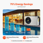 VEVOR Elektriskais baseina siltumsūknis, 3,22–15,25 kW sildīšanas jauda, energoefektīvs invertora tipa baseina ūdens sildītājs un dzesētājs 30–60 m³ virszemes baseiniem, AC 220–240 V, 50 Hz