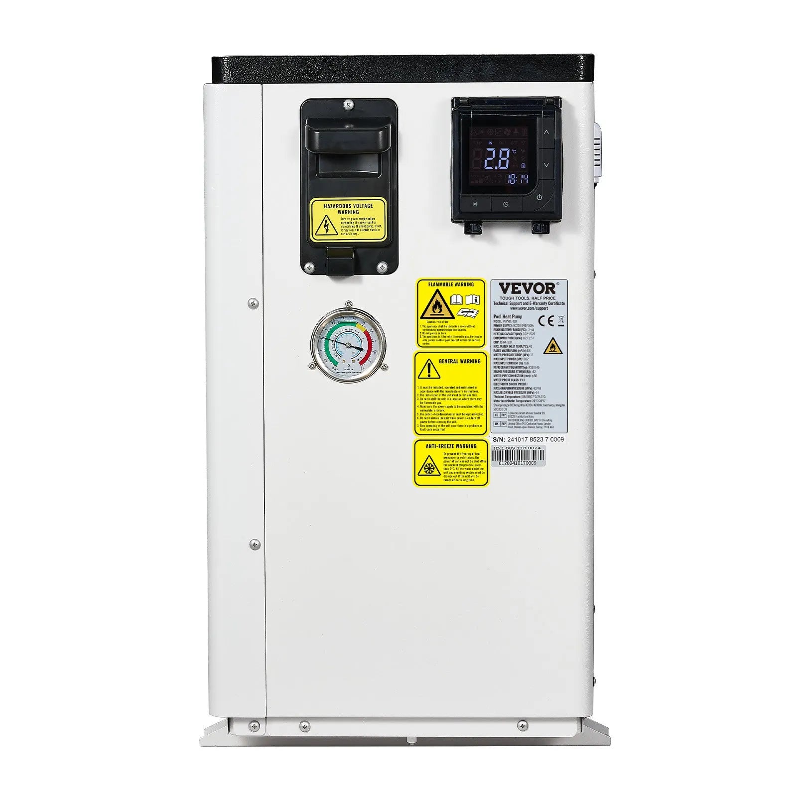VEVOR Elektriskais baseina siltumsūknis, 3,22–15,25 kW sildīšanas jauda, energoefektīvs invertora tipa baseina ūdens sildītājs un dzesētājs 30–60 m³ virszemes baseiniem, AC 220–240 V, 50 Hz