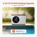 VEVOR Elektriskais baseina siltumsūknis, 3,22–15,25 kW sildīšanas jauda, energoefektīvs invertora tipa baseina ūdens sildītājs un dzesētājs 30–60 m³ virszemes baseiniem, AC 220–240 V, 50 Hz
