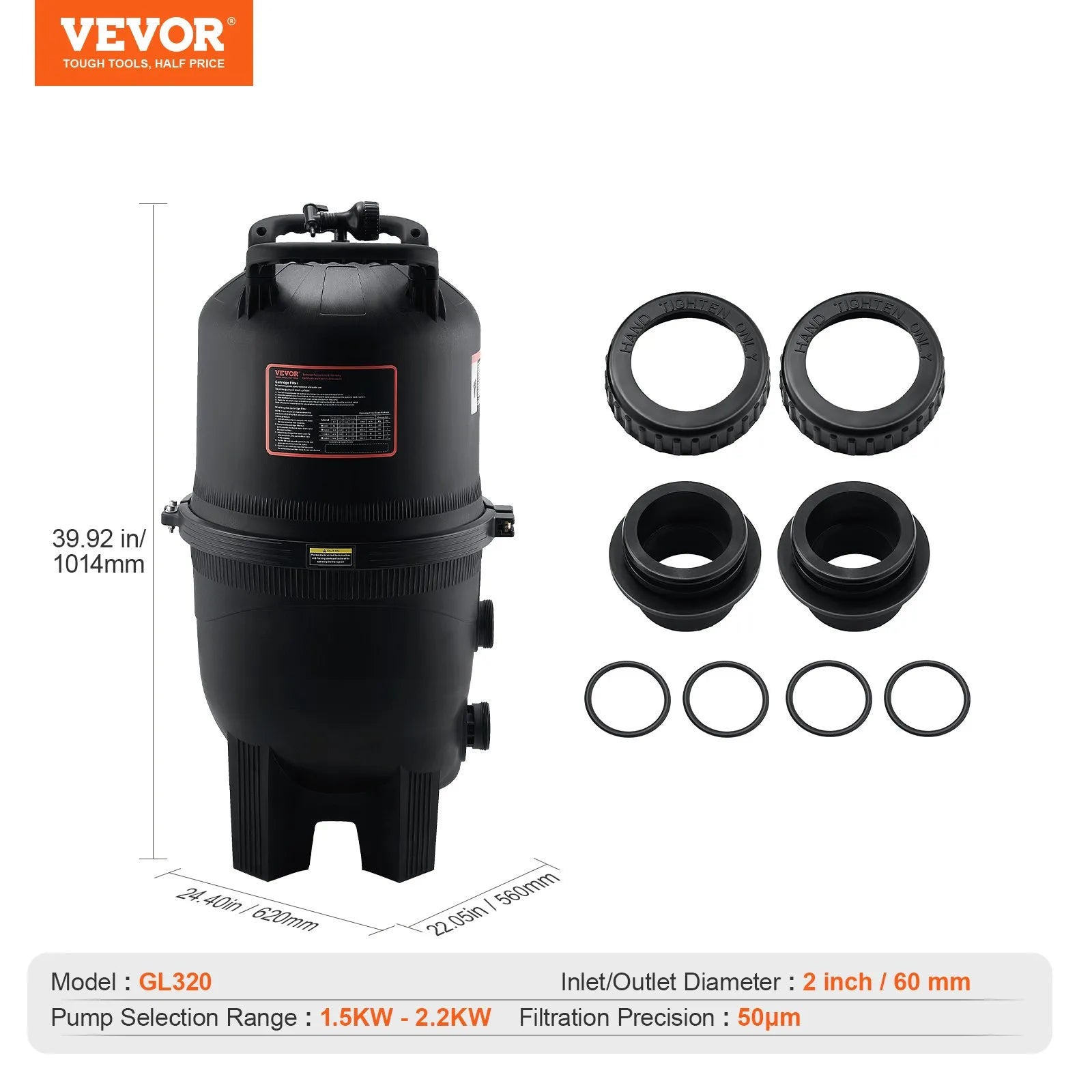 VEVOR Kārtridža baseina filtrs, 30 m² filtrācijas laukums, filtrācijas sistēma iebūvējamam un virszemes baseinam ar uzlabotu filtru un hermētisku korpusu, piemērota karstajām vannām, SPA un piepūšamajiem baseiniem