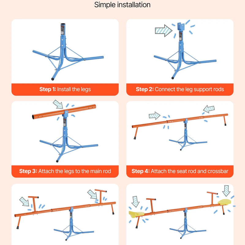 VEVOR Bērnu balansieris ar 45,4 kg slodzes ietilpību uz sēdvietu, sēdi un griezies tipa šūpoles ar 3 balsta kājām, 360° rotējošs āra rotaļu aprīkojums bērniem no 3 gadu vecuma