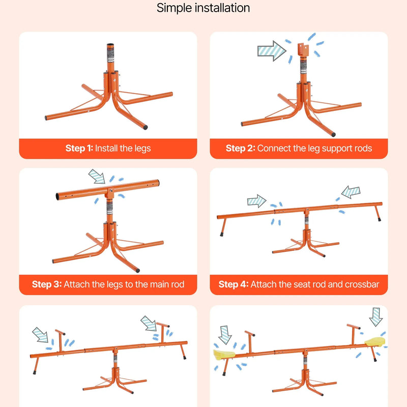 VEVOR Bērnu balansieris ar 45,4 kg slodzes ietilpību uz sēdvietu, sēdi un griezies tipa šūpoles ar 4 balsta kājām, 360° rotējošs āra rotaļu aprīkojums bērniem no 3 gadu vecuma