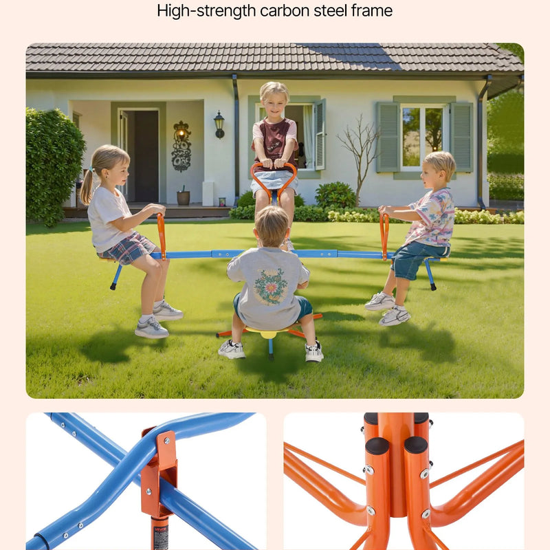 VEVOR Bērnu balansieris ar 49,9 kg slodzes ietilpību uz sēdvietu, sēdi un griezies tipa šūpoles ar 4 balsta kājām, 360° rotējošs āra rotaļu aprīkojums bērniem no 3 gadu vecuma, 4 sēdvietas