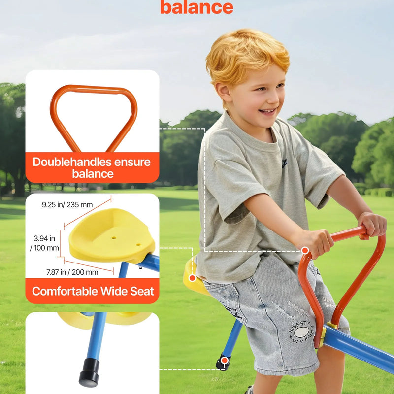 VEVOR Bērnu balansieris ar 49,9 kg slodzes ietilpību uz sēdvietu, sēdi un griezies tipa šūpoles ar 4 balsta kājām, 360° rotējošs āra rotaļu aprīkojums bērniem no 3 gadu vecuma, 4 sēdvietas