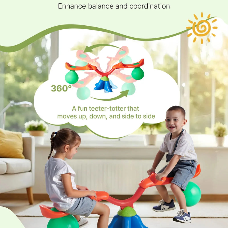 VEVOR Bērnu balansieris ar 24,95 kg slodzes ietilpību uz sēdvietu, sēdi un griezies tipa šūpoles ar rokturiem, 360° rotējošs āra rotaļu aprīkojums bērniem no 3 gadu vecuma, daudzkrāsains