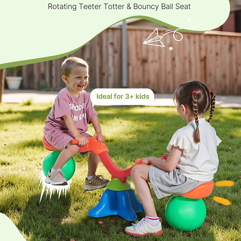 VEVOR Bērnu balansieris ar 24,95 kg slodzes ietilpību uz sēdvietu, sēdi un griezies tipa šūpoles ar rokturiem, 360° rotējošs āra rotaļu aprīkojums bērniem no 3 gadu vecuma, daudzkrāsains