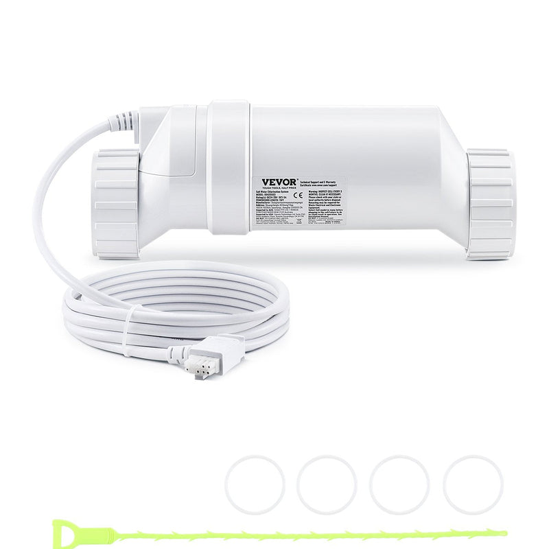 VEVOR sālsūdens hlorēšanas sistēma, baseina hlorēšanas šūna saderīga ar Hayward W3T-Cell-15 (T15), sālsūdens baseina šūna iebūvētiem peldbaseiniem līdz 151 000 l, 4,6 m barošanas kabelis, balta